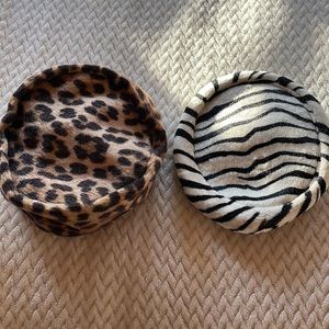 Vintage pillbox hats circa 1960 animal prints. Very chic. Good condition.